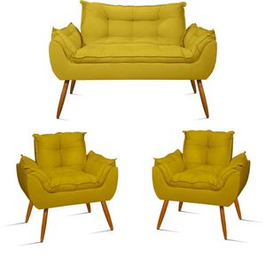 Kit Sofá Namoradeira Opala + 2 Poltronas Opala Balaqui Decor Cor:amarelo