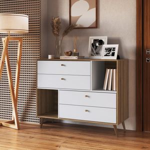 Cômoda Com 4 Gavetas E 2 Nichos 110cm Branco/mel