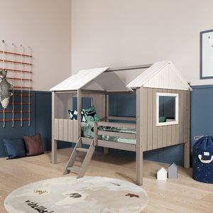 Cama Infantil Cabana Em Madeira Maciça Teddi Cinza Rústico/branco Rústico