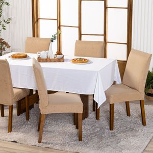 Kit Capas De Cadeira Jantar Lisa Ajustável c/ Elástico 04 pçs - Moderna Para Cozinha Malha Gel Bege