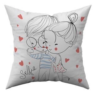 Almofada Avulsa Cheia Namorados Casal Romântico 45cm X 45cm Com Refil Cor Selfie