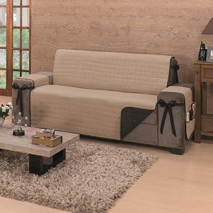 Protetor De Sofá Dupla Face Premium 3 Lugares King - Preto-cáqui