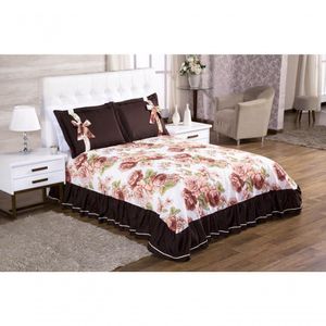 Cobre Leito Isabela Queen 3 Pecas - Floral Marrom