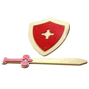 Kit 01 Espada E 01 Escudo Em Madeira - Vermelho - 23 - Toptoy Brasil
