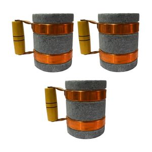 Kit 3 Canecas Alça De Cobre Pedra Sabão Chopp Cerveja 350Ml