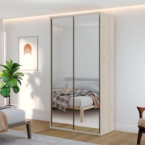 Guarda Roupa Modulado Solteiro 120cm 2 Portas De Correr 2 Espelhos Attuale Vanilla