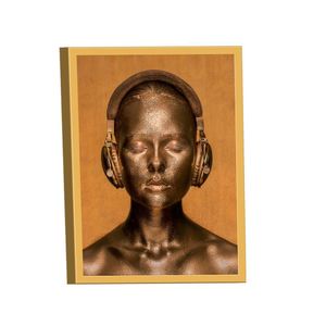Quadro Mulher Dourada De Fone -- Br Artes