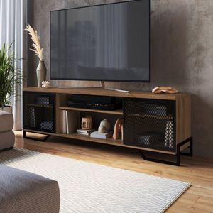 Rack Para Tv Ate 60'' Estilo Industrial 180cm Em Mdp E Portas Teladas P1027 Preto Mel