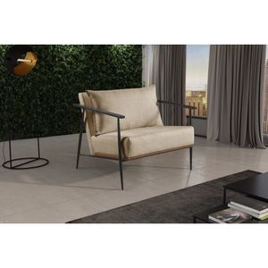 Poltrona Em Linho 70cm Com Estrutura De Metal Ferco Bege