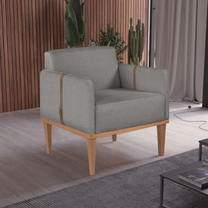Poltrona Em Linho 80cm Com Detalhe De Cinto Nos Braços Duali Cinza