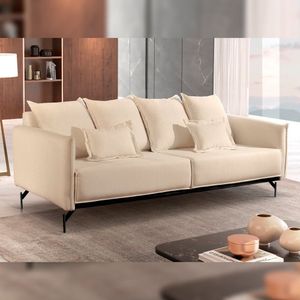 Sofá Living Com Almofadas Solta Mm Top 220cm ácacia Bege-preto
