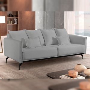 Sofá Living Com Almofadas Solta 220cm ácacia Mm Top Cinza-preto