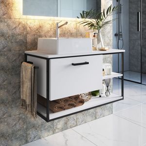 Gabinete Suspenso Para Banheiro 80cm P1007 Sem Cuba Preto-branco