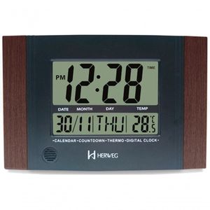 Relógio De Parede Ou Mesa Digital Lcd Calendário Termômetro Madeira Escura Herweg 6438 único