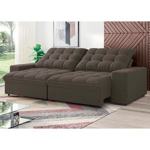 Sofá 4 Lugares Retrátil-reclinável Linoforte Benetton Com Revestimento Em Suede Castor