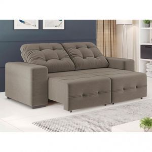 Sofá 3 Lugares Retrátil-reclinável Linoforte Bonno Com Revestimento Em Suede Cappuccino
