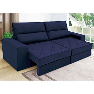 Sofá 3 Lugares Fassatti Retrátil E Reclinável Em Suede Linoforte Azul Marinho