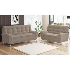 Sofá 3 E 2 Lugares Arezzo Em Suede Linoforte Areia