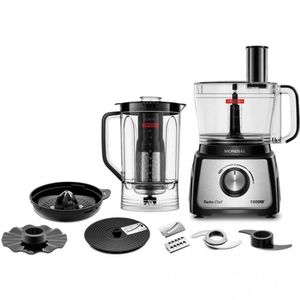 Multiprocessador De Alimentos Mondial Turbo Chef 9 Em 1 Mpn-01-bf Com 2 Velocidades + Pulsar 1000 W Preto Com Inox 110v