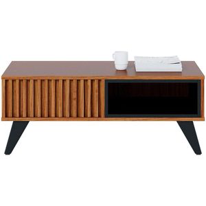Mesa De Centro Colibri Jeri Mdp Com Pés De Madeira Maciça Noce Milano Com Preto Fosco