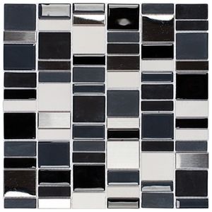 Pastilha De Vidro E Inox Petrus 30,3 X 30cm Branco/preto