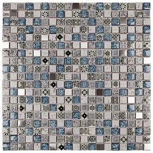 Pastilha De Mármore Com Vidro E Metal Machhu Picchu Cinza/azul/metal