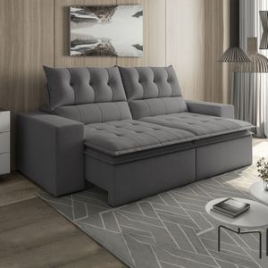 Sofá Retrátil E Reclinável 290cm Veludo M118 Cinza