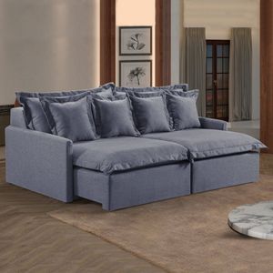 Sofá 2 Lugares Retrátil 200cm Com Almofadas M145 Linho/cinza Escuro