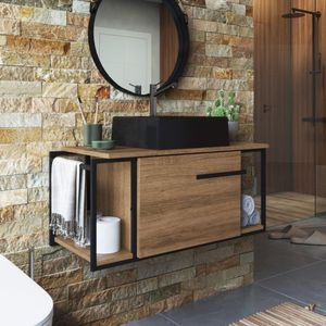 Gabinete Suspenso Para Banheiro 80cm P1019 Mel Com Cuba Ametista Preta Preto/mel