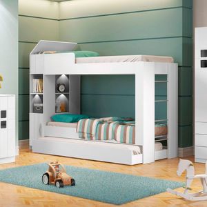 Beliche Ditália Cama Aux C/colchões+ Kit Luz Cm-15 Cor:branco Branco