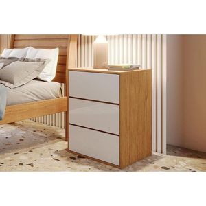Mesa Cabeceira Casal Grécia C- 3 Gavetas Nature-off White - Bianchi