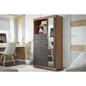Cômoda Marabá 1.6 C- 1 Porta 2 Nichos E 6 Gavetas C- Espelho E Pés Jatoba-grafitte - Santos Andirá