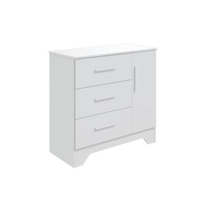 Cômoda De Quarto Popy Retrô C- 1 Porta Lisa 3 Gavetas Branco Brilho - Peroba