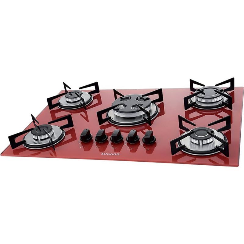Cooktop 5 Bocas Suggar Vermelho – Tripla Chama – Gás Bivolt – Fg5305vm