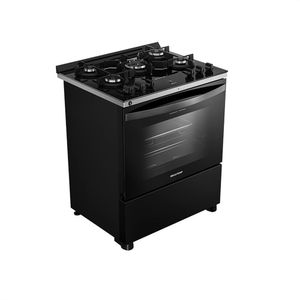 Fogão Brastemp 5 Bocas Preto Com Mesa De Vidro, Função Air Fryer E Turbo Chama - Bfs5lae 220v