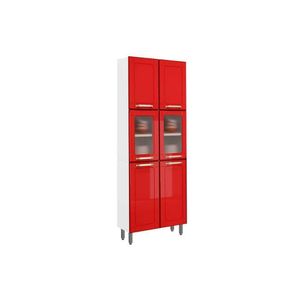 Módulo Cozinha Bertolini Colors Paneleiro 6037 6 Portas (2 C- Vidro) Branco-vermelho