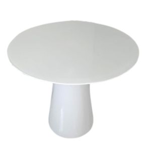 Mesa De Jantar Cone 100 Cm Tampo Laca Branca + Vidro Base Laca Branca Cor Branco