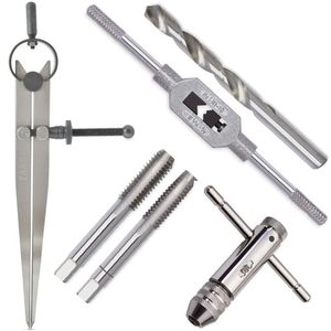 Kit Jogos De Machos Aço Rápido + Compassos + Vira Machos + Brocas Paralelas