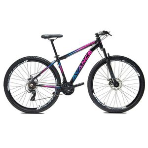 Bicicleta Aro 29 Alumínio Avance Force 24 Vel Freio A Disco Cor:preto Rosa E Azul