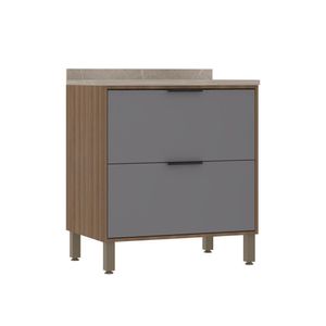 Balcão De Cozinha 80cm 2 Gavetões Com Tampo Aspen Luciane Móveis Vanilla Com Cinza Puro