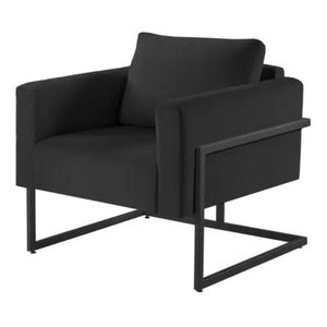 Poltrona Bella Veludo Preto Base Em Metal Preto