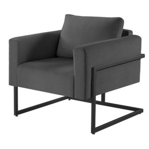 Poltrona Bella Veludo Cinza Base Em Metal Preto