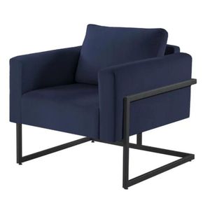 Poltrona Bella Veludo Azul Base Em Metal Preto
