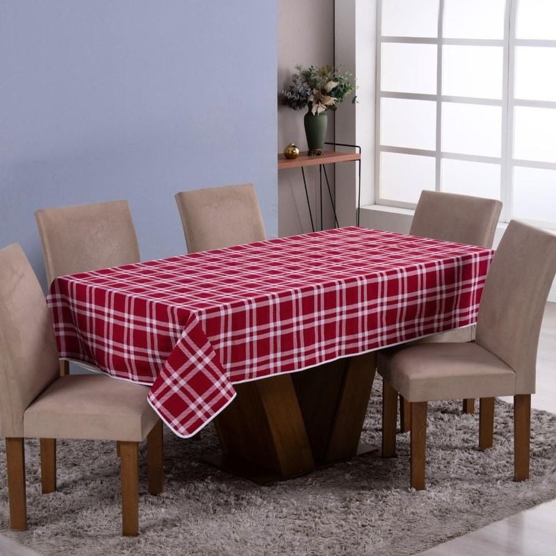 Toalha De Mesa Natal Estampada 4 Cadeiras Xadrez Vermelho