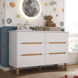 Cômoda Infantil 6 Gavetas Sky Branco-olmo Italiano