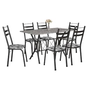 Conj De Mesa Com 6 Cadeiras 1,40m Granito/Dark Dark