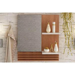 Armário P- Banheiro Espelheira Suspensa Bn3614 Cor Amendoa-marmore Branco - Tecno Mobili