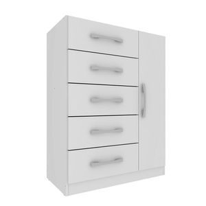 Cômoda Corais 5 Gavetas E 1 Porta De Abrir Com Pintura Uv Rodial Branco