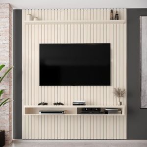 Painel Ripado Para Tv Até 75 Polegadas Intense Com Nicho 184cm Cor:off White Off White
