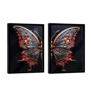 Dupla De Quadros Borboleta Azul Vermelha -- Br Artes